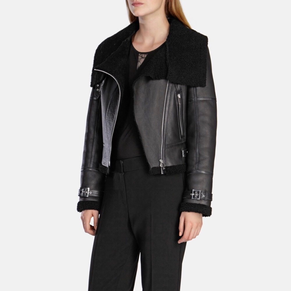 Karen Millen real shearling aviator jacket, EUC! - Picture 2 of 6